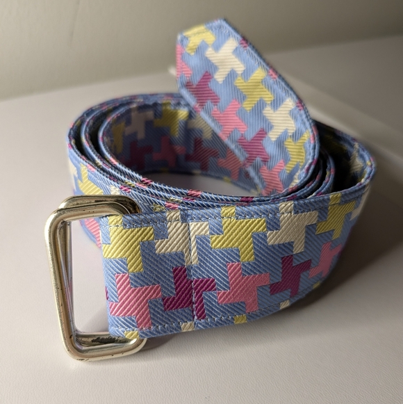 J Mclaughlin Accessories - Pastel Houndstooth Print Women's Fabric Belt - Blue